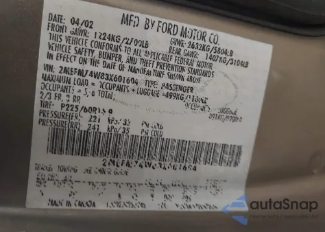 2003 Mercury Grand Marquis Gs from USA, damaged, VIN 2MEFM74W83X601604